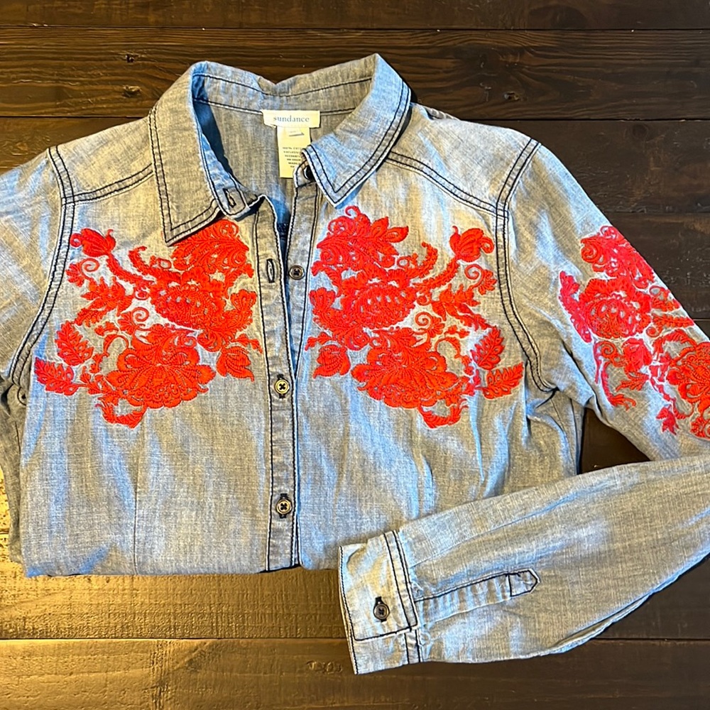 Beautiful embroidered chambray shirt